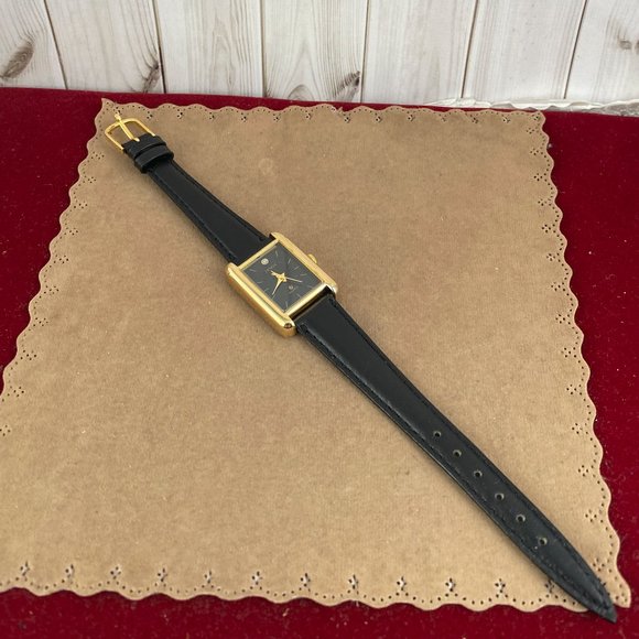 Vintage Jemis Tank Shaped Ladies Diamond Accent Black Dial Gold Plated Watch - Picture 8 of 8